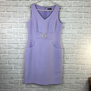 Tahari Arthur S Levine Purple Geo Print Dress Sleeveless Size 10 Mock Belt
